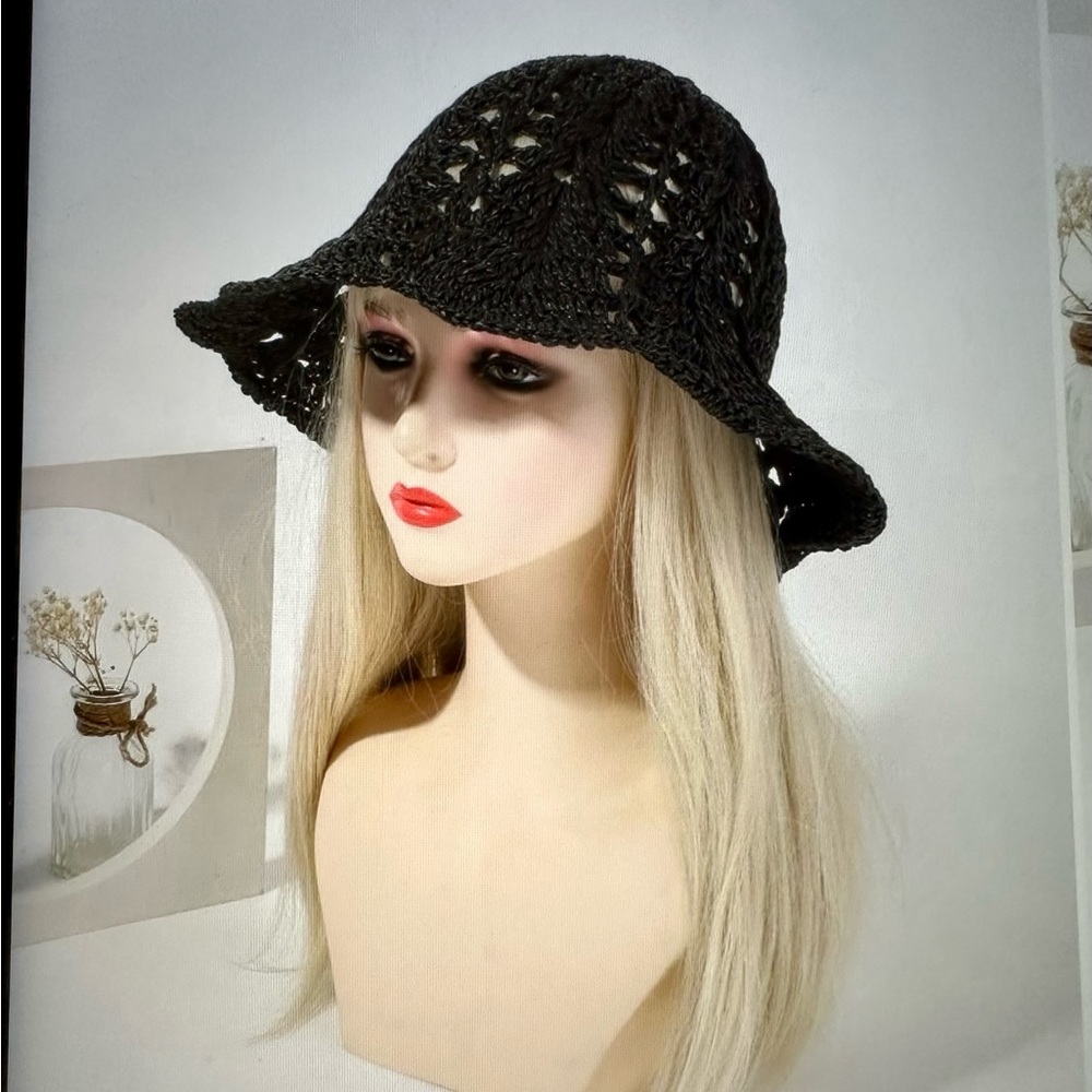NEW Black BOHO crochet Bucket Hat